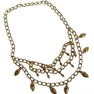 Multi Layered Chain‎ Gold Tone Necklace Statement Piece Fun Night Out